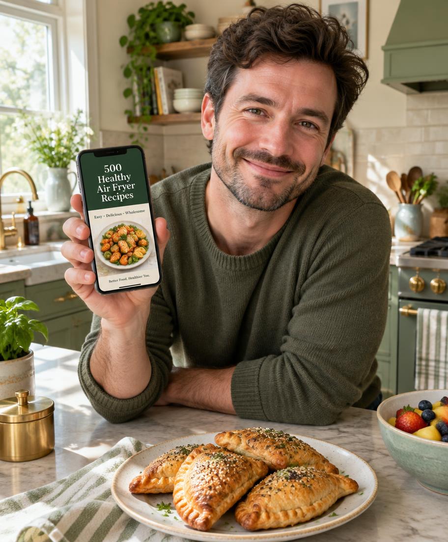 Man showing the recipe collection on his phone at home