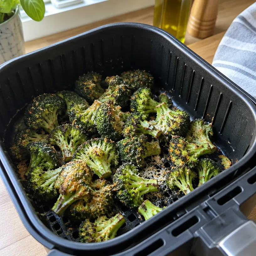 Crispy parmesan broccoli made in an air fryer