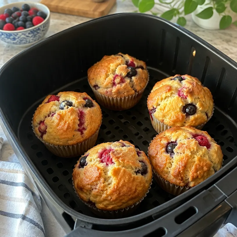 Berry breakfast muffins baked in an air fryer